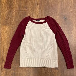 American Eagle Outfitters Cream and Red Crew Neck Sweater